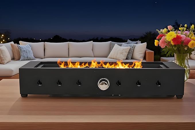 Propane Fire Pit, 28 Inch Iron Firepits for Outside, Rectangle Gas Fire Pits for Outside Patio, Deck, Backyard, Pool, 40000BTU, Black