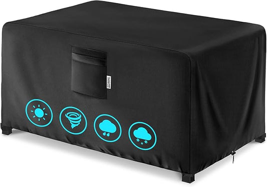 48" x 28" Rectangular Fire Pit Cover – Heavy-Duty Waterproof Oxford, Buckle Straps, Air Vents & Drawstring – Windproof & UV-Resistant Year-Round Protection on Patio Fire Pits & Tables