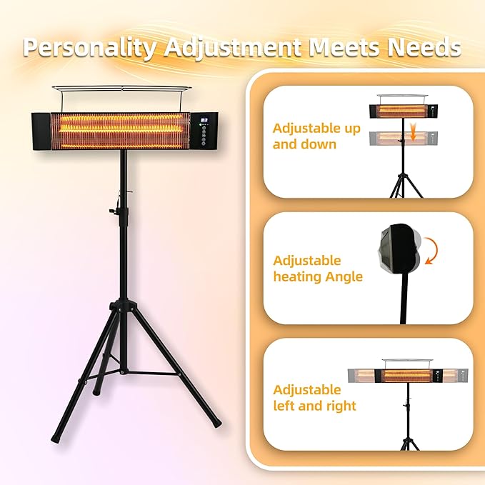 Electric Patio Heater 1500W Outdoor Portable Heaters for patio RealSmart Infrared Outdoor/Indoor Space Heater 3 Heat Modes Wall Mounted Tripod Heater IP65 TUV Certification for Garage Greenhouse