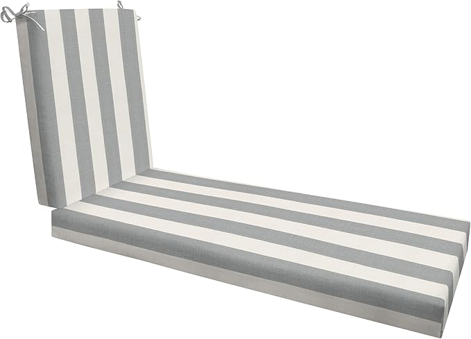 Honeycomb Outdoor Heritage Chaise, 22.5" W x 70" L, Cabana Stripe Stone Grey Chair Cushion for Patio Furniture