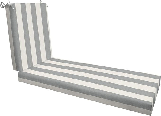 Honeycomb Outdoor Heritage Chaise, 22.5" W x 70" L, Cabana Stripe Stone Grey Chair Cushion for Patio Furniture