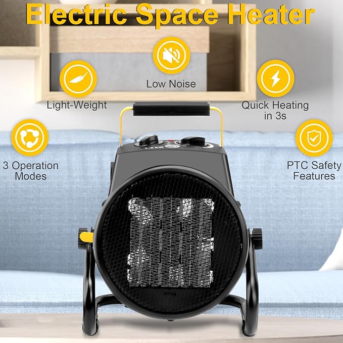 1500W Portable Garage Heater, Electric Outdoor Heater with Fast Heating & Overheat Protection, Patio and Greenhouse Space Heater for Indoor or Outdoor Use（Gold）