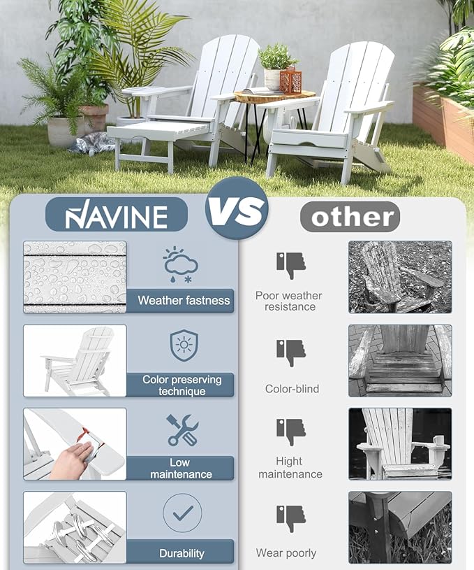 Adjustable Adirondack Chair with Retractable Ottoman, HDPE Folding Adirondack Chair with Cup Holder, All Weather Fire Pit Chair for Outdoor