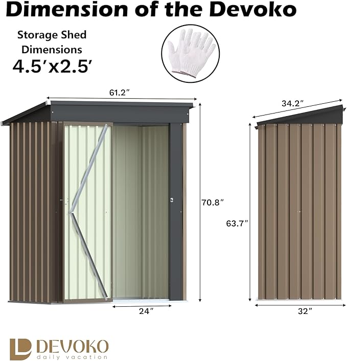 Devoko Outdoor Storage Shed 5 x 3 FT Lockable Metal Garden Shed Steel Anti-Corrosion Storage House with Single Lockable Door for Backyard Outdoor Patio (Brown)