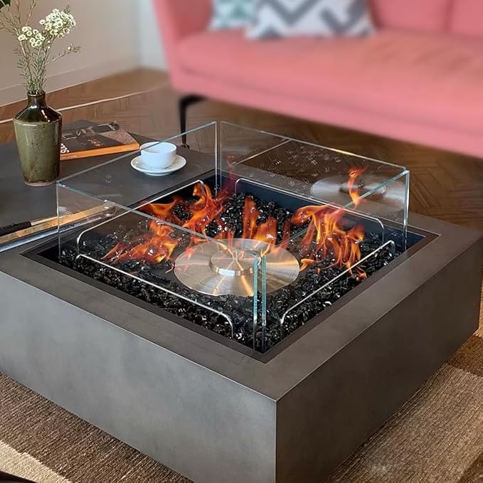 Fire Glass for Propane Fire Pit, 1/4 Inch High Reflective Fireplace Glass Rocks for Fire Pit Table, 20 lbs Fire Pit Glass Rocks for Outdoor Fire Table and Landscaping, Black Reflective