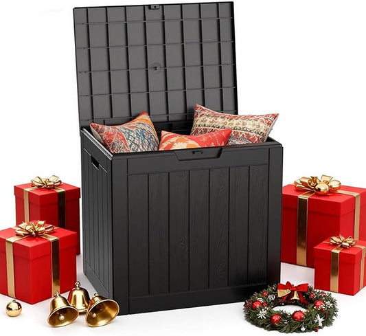 30 Gallon Outdoor Storage Box Waterproof,Outside Delivery Package Deck Box with Lockable Lid,Poolside Storage Bin for Garden Tools,Patio Cushion,Black