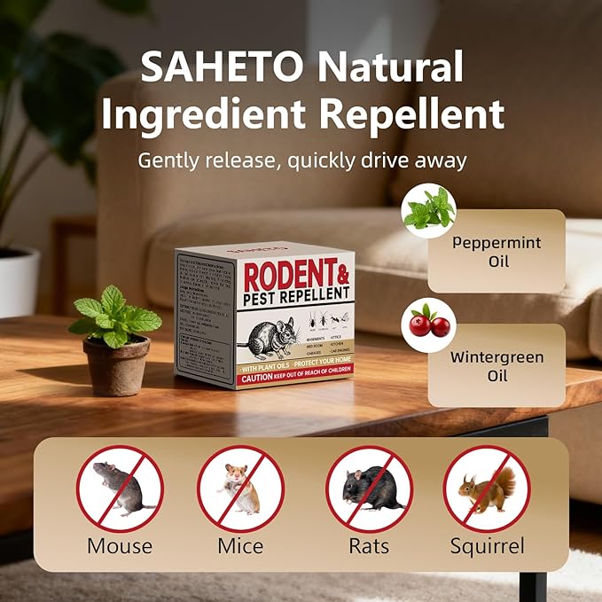Mouse Repellent 35 Balls, Peppermint Rodent Repellent for Indoor & Outdoor Use, Long-Lasting Safe Mice Deterrent, Natural Effective Moth Balls for Rodent Control for Home, Car & Garden