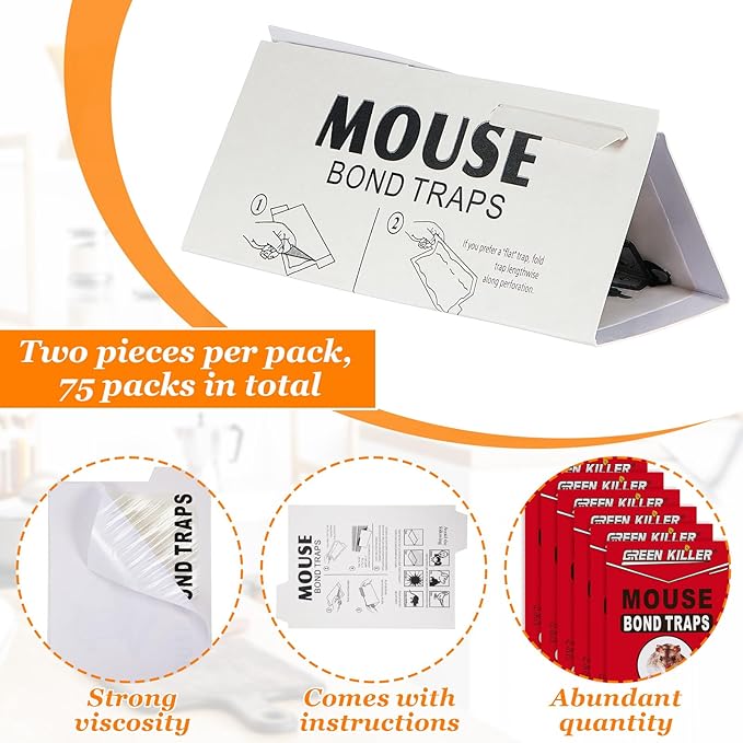 Qualirey 150 Pack Traps for Mouses Rats Rodents Snake Bugs Mice Sticky Traps Pads Indoor Bulk Non-Toxic Adhesive Glue Boards