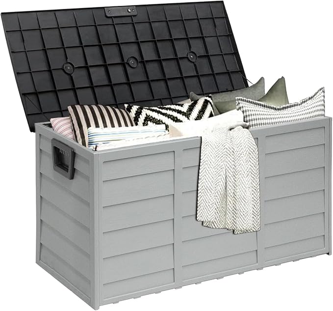 75 Gallon Outdoor Deck Storage Box, Patio Resin Deck Storage Container, Store Cushion and Sundry Things (Grey)