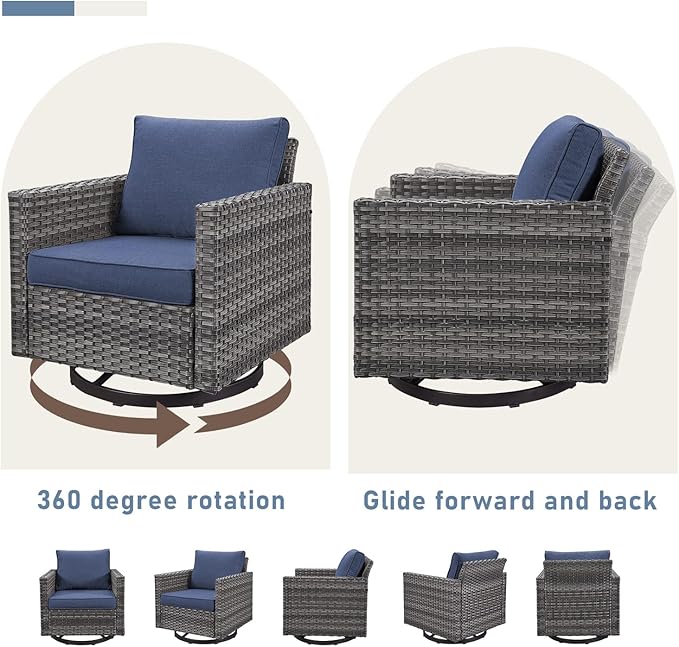 Patio Rocker Chairs Set of 4: Swivel Outdoor Wicker Furniture with Wide Armrests for Porch
