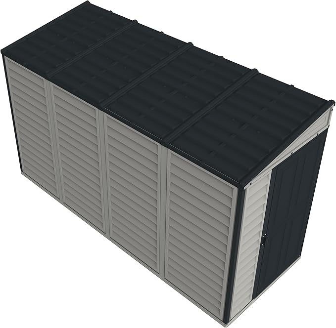 Duramax SideMate 4x10 FT PVC Resin Outdoor Garden Lean-to Storage Shed with Foundation Kit – All-Weather Vinyl Storage, Heavy-Duty Construction, Maintenance-Free, Adobe with Gray Trim