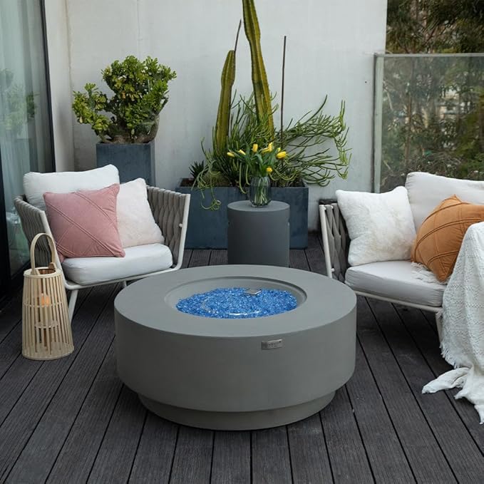 Colosseo Concrete Fire Pit 40.9" x 40.9" Patio Firepit Includes Fire Glass Modern Fire Pits & Outdoor Fireplaces for Garden, Deck, Indoor & Outdoor Heating