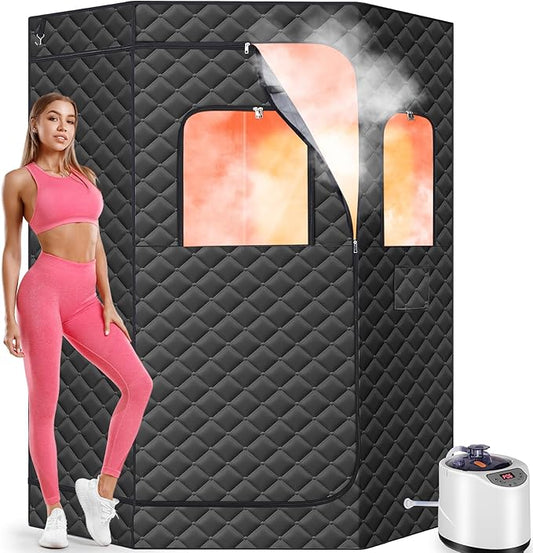 Upgraded Portable Steam Sauna, Portable Sauna Box for Home, Home Sauna Tent Full Body, 1200W 3L Steam Generator, 99 Minute Timer, Folding Chair, Remote Control Included(Black)