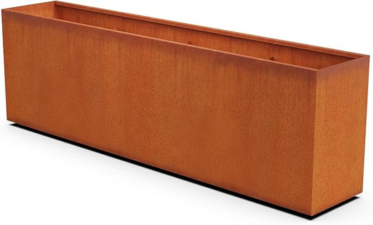 Plantercraft Large Rectangular Planters for Outdoor Plants – 96x18x30 Corten Steel Planter | Extra Large Outdoor Planters for Patio Divider or Tall Raised Garden Bed | Heavy Duty Metal Planter Box