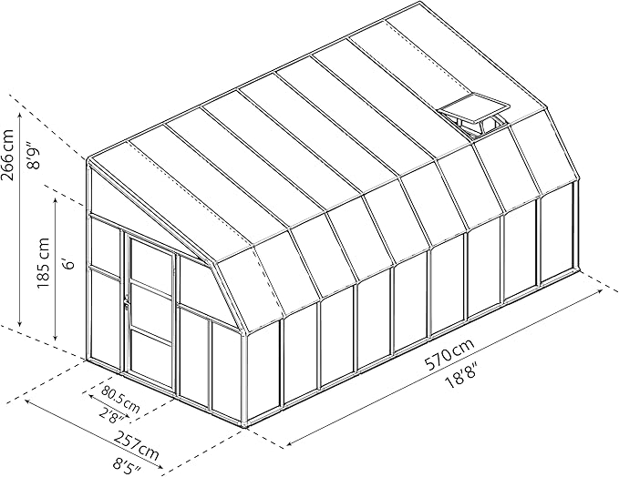 Palram Canopia Rion Sun Room 8 Ft. x 18 Ft. Solarium, Lean-to Greenhouse DIY Kit, Attach to House, Large Twin Wall Polycarbonate, 100% UV Protection for Porch, Patio Outdoors with Window Vent (White)