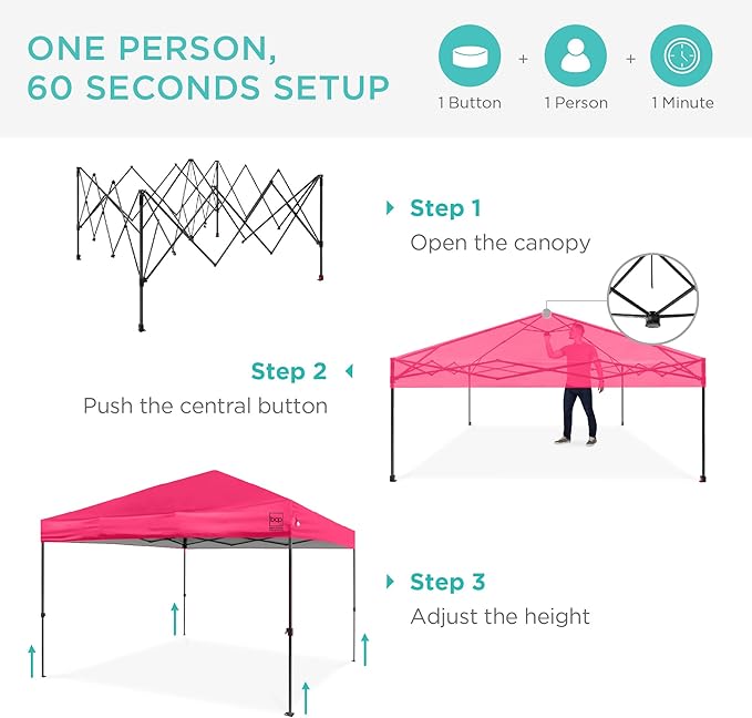 Best Choice Products 8x8ft 1-Person Setup Pop Up Canopy Tent Instant Portable Shelter w/ 1-Button Push, Case, 4 Weight Bags - Hot Pink