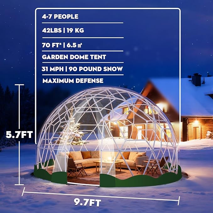 Garden Dome Tent, 9.6/12/15 ft Outdoor Clear Bubble Tent for 2-8 Person, All-Weather Geodesic Dome Greenhouse with Window & Door, PVC Transparent Tent for Patio, Camping, Party