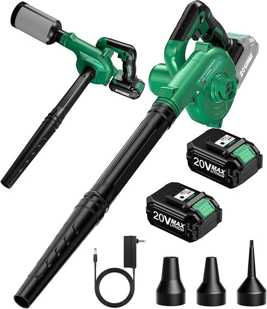 KIMO Cordless Leaf Blower and Vacuum Combo 4 in 1, 3 Nozzles for Inflation & Deflation, 3Modes & Variable Speed Up to 200CFM/150MPH with Reusable Bag, 2Pack Battery Operated Leaf Blowers for Lawn Care