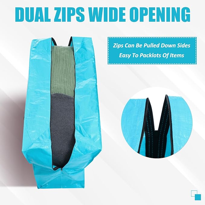 Windyun 4 Pack 57 Gallon Extra Large Storage Bags XXL Moving Bags with Zipper Handles Heavy Duty Jumbo Big Tote Box for Christmas Tree Storage 4, 5, 7.5, 9, 10, 12 ft Skeleton College Dorm(Lake Blue)