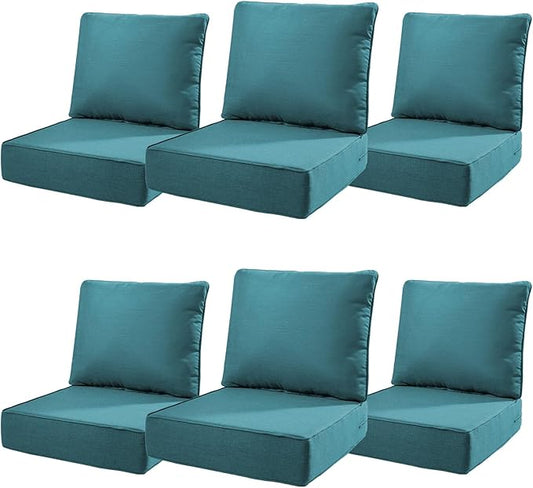 6" Thick Outdoor Cushions 22x24x6, 6-Set Deep Seat Patio Cushions with Removable Cover, Waterproof & Fade Resistant Replacement for Wicker Chair, Loveseat, Sofa - Peacock Green