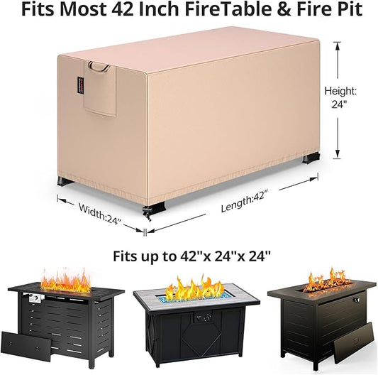 QH.HOME Fire Pit Cover Rectangular 42 x 24 Inch,Outdoor Waterproof Fire Pit Table Cover Strong Tear Resistant and Fading Resistant for Rectangle Patio Furniture Fireplaces - Wheat
