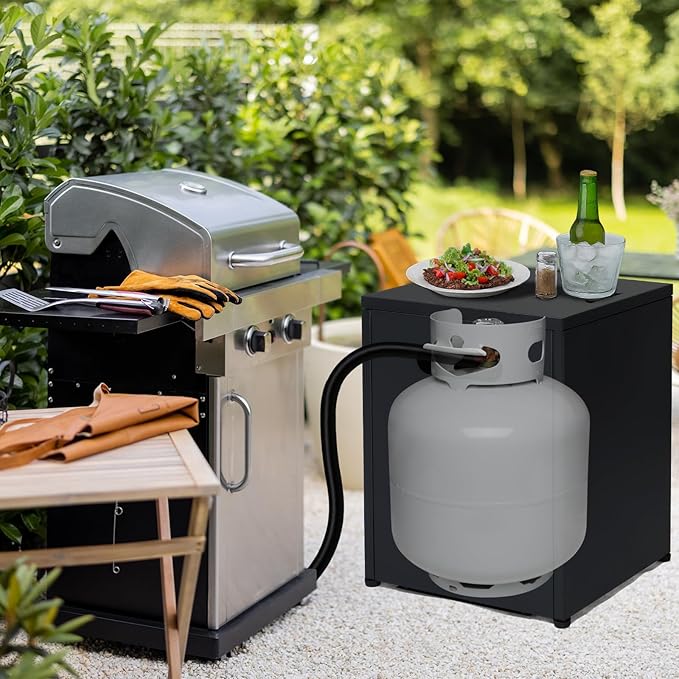 Outvita Outdoor Propane Tank Cover Table, 16in Propane Tank Storage Box with Carry Handle, Powder-Coated Steel, Multi - Use as Side Table for Patio, Garden & Living Room, 16 * 16 * 19.8inch, Black