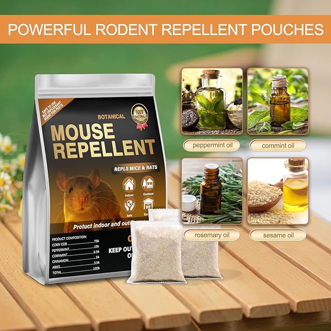 Mouse Repellent Pouches,24 Pack Natural Rodent Repellent for Indoor Use - Keeping Mice Out of Home, Car, Garage & Attic, Safe for Humans and Pets