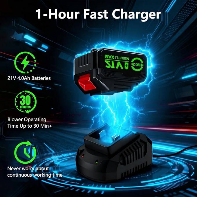 Leaf Blower Cordless with Battery and Charger, 1000,000RPM Mini Leaf Blower, Fast Charger & Extended Nozzle Design, Handheld Lightweight Blowers for Lawn Care,Patio Cleaning,Car,Leaves,Dust (Green)