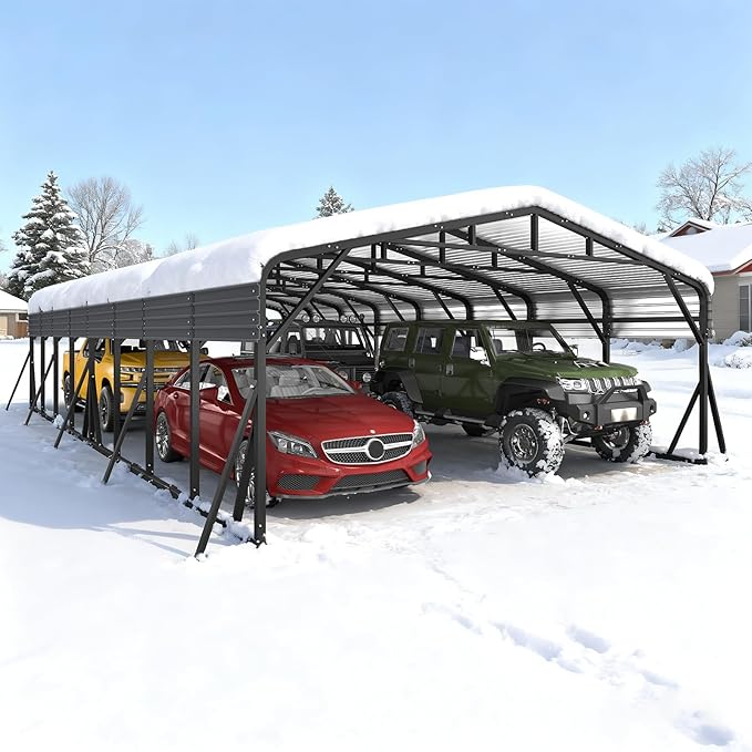20x40FT Metal Carport, Heavy Duty Car Garage w/Reinforced Support Rods and Windproof Ground Anchors, All-Weather Multi-Use Outdoor Shelter for 4 Car, Boats and Truck