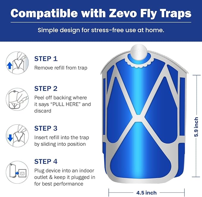 Refills for Zevo Flying Insect Trap (4-Count) - Value Pack, 40+ Day Use - Replacement Cartridges for Zevo M364, M364A & MAX - Non-Toxic & Odorless (4)