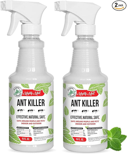 Mighty Mint Peppermint Oil Ant Killer Spray – Natural Ant Repellent for Indoor & Outdoor Use – Plant-Based Insect & Pest Control – 16 oz (Pack of 2)