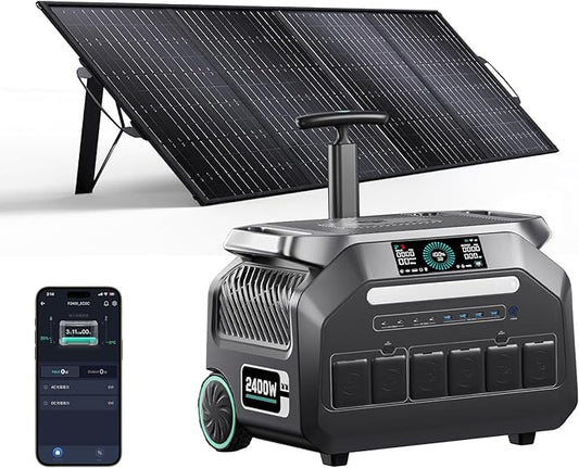 IEE 2400W/2048Wh Solar power station With 200W Solar Panel,P2400 Solar Generator(5000W Peak),1800W Super Fast Charging,APP Control Emergency Power Station for Home, Camping, Power Outages