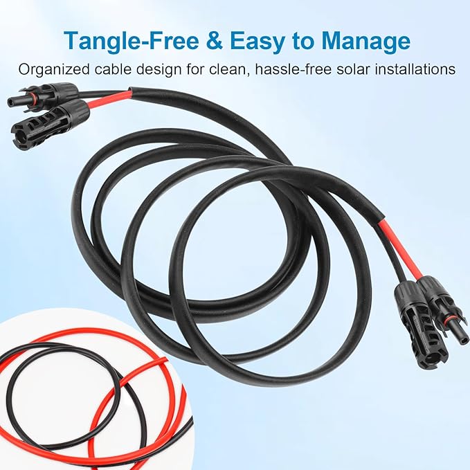 XRDS -RF Solar Cable 20FT, 8AWG Solar Extension Cable with Male & Female Solar Connectors, Flame-Retardant Protective Sleeving Solar Panel Cable, Weatherproof PV Wire for Solar Panel Connection