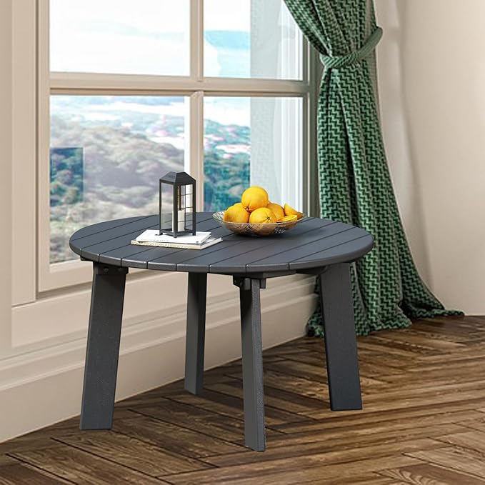 MINPINSER Outdoor Round Coffee Table, Adirondack Patio Coffee Table, Outdoor Large Side Table for Balcony Lawn (Grey)