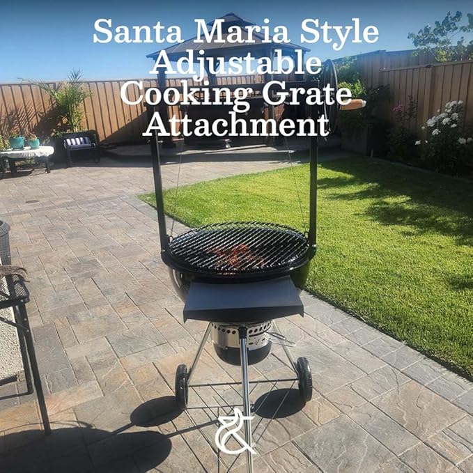 Ash & Ember Santa Maria Style Adjustable Cooking Grate Attachment, Fits 24" Kettle-Style Grills, Open Flame Campfire Cooking Grate, Outdoor Grill Cooking Accessories