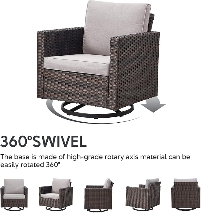7 Piece Wicker Patio Furniture with Fire Pit Table - Outdoor Conversation Set with 50,000 BTU Fire Pit, All Weather Rattan Patio Set for Deck Backyard Garden - Brown Wicker Beige Cushion