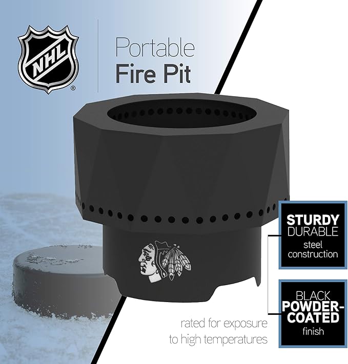 Blue Sky Outdoor Living NHL San Jose Sharks Ridge Portable Steel Smokeless Fire Pit with Carrying Bag, Firewood and/or Wood Pellet Burning