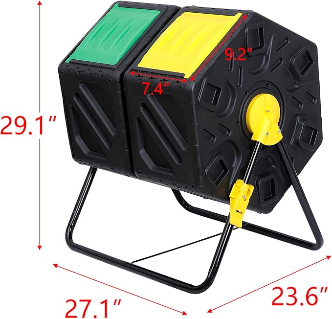 BBBuy Compost Bin Tumbling Composter Rotating w/ 2 Sliding Doors Compost Bin, Dual Chamber All Season Heavy Duty Outdoor Gardening Composting Tumblers Garden Yard (37 Gallon, Black)