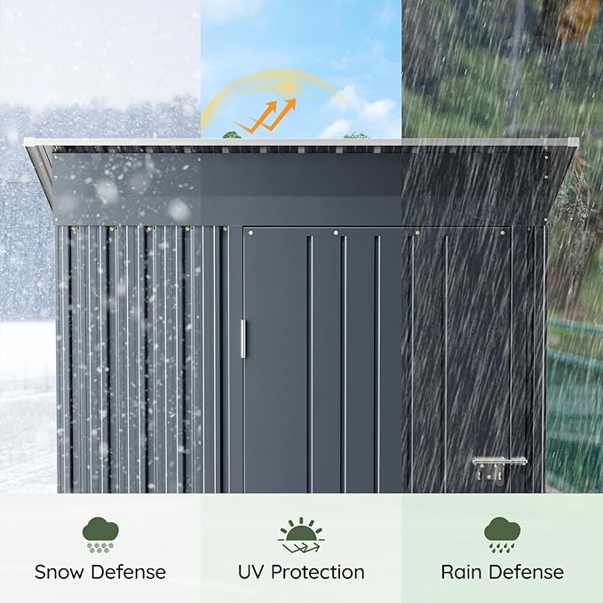3x5 FT Outdoor Metal Storage Shed with Floor Frame, Single Door, 1 Clear Window, Tool Shed for Garden, Patio, Backyard