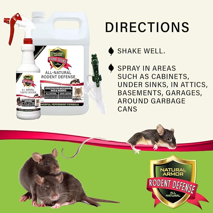 Natural Armor Peppermint Repellent for Mice/Mouse, Rats & Rodents. Natural Spray for Indoor & Outdoor Use Rodent Shield - 128 Fl Oz Gallon Refill, Case of 4