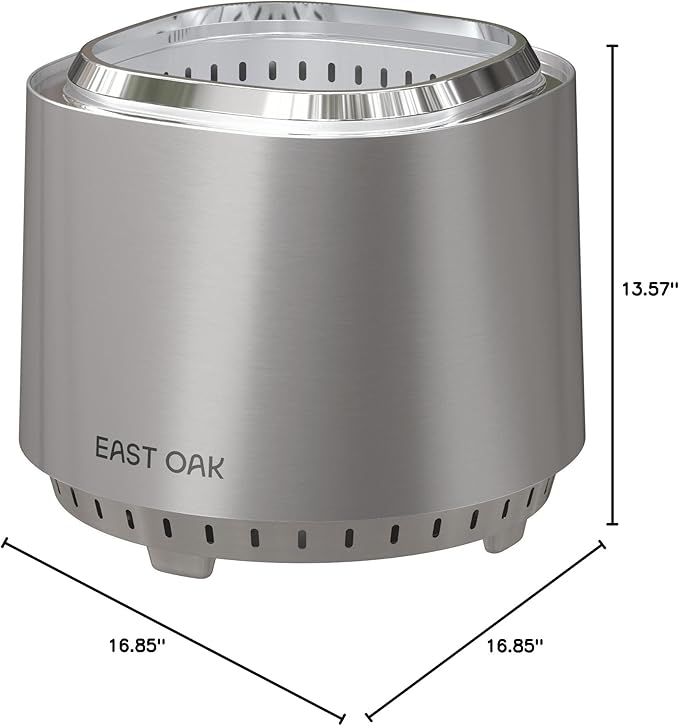EAST OAK Camber Smokeless Fire Pit 17'' for Outside Patio, 304 Stainless Steel Wood Burning Fireplaces, Portable Outdoor Bonfire Pit with Poker, Stand & Removable Ash Pan for Camping, Chisel Steel
