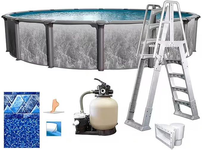 In The Swim 30' Round Above Ground Swimming Pool - Emotion Package - Featuring: Sand Filter, Pump System and A-Frame Ladder