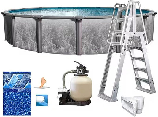 In The Swim 30' Round Above Ground Swimming Pool - Emotion Package - Featuring: Sand Filter, Pump System and A-Frame Ladder