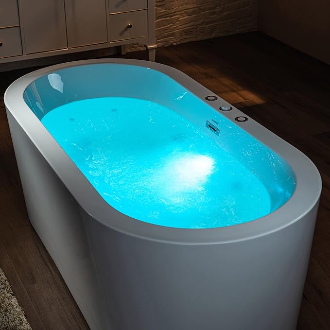 WOODBRIDGE 66-1/2" x 31-7/8" Whirlpool Water Jetted and Air Bubble Freestanding Heated Soaking Combination Bathtub,BJ-200