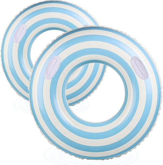 Large Striped Pool Floats- Inflatable Pool Floats for Adults- 2 Pack Striped Floaties Pool Tubes Swim Rings with Handles Inflatable Pool Float for Swimming Pool Party Lake Beach Adults