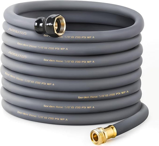 Garden Hose 5/8" x 75ft Brass Rubber Heavy Duty Water Hose 600 PSI Burst Pressure, Durable Flexible Hose for Yard, Car Wash, Pets Gray