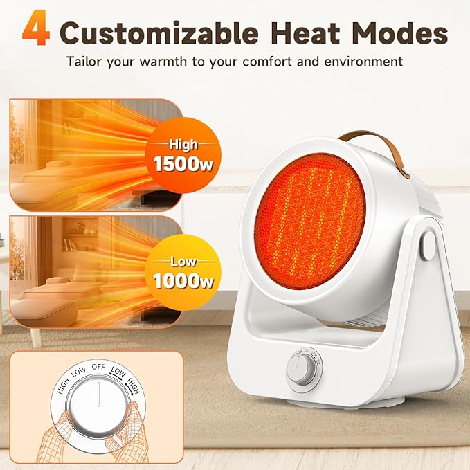 1500W PTC Ceramic Electric Heater, 250Sq.ft 1S Heating, 4 Modes, 100° Vertical & Horizontal 3D Swing Patio Heaters for Outdoor Use, Tip-over&Overheat Safe Space Heaters for Indoor Use Garage
