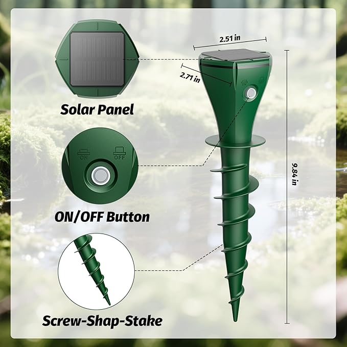 Mole Repeller for Lawns，8 Packs Solar Powered Vole Repellent Ultrasonic Pest Control Stake, Waterproof Sonic Pulse Deterrent for Gopher Vole Snake in Lawn, Garden & Yard