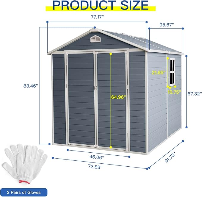 6 ft x 8 ft Resin Outdoor Storage, Plastic Garden Sheds with Floor and Lockable Door for Backyard, Lawn, Grey