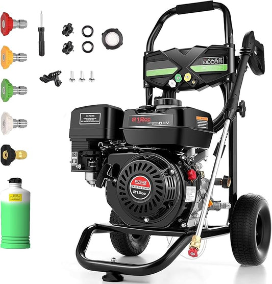 Imdot 4200PSI Gas Pressure Washer, 4.0GPM Power Washer Gas Powered with 212CC Engine, 5 Nozzles, 25ft Hose & 0.5Gal Soap Tank - for Home, Car, Driveways, EPA/CARB/ETL Compliant 20FT x 1/4 (Black)